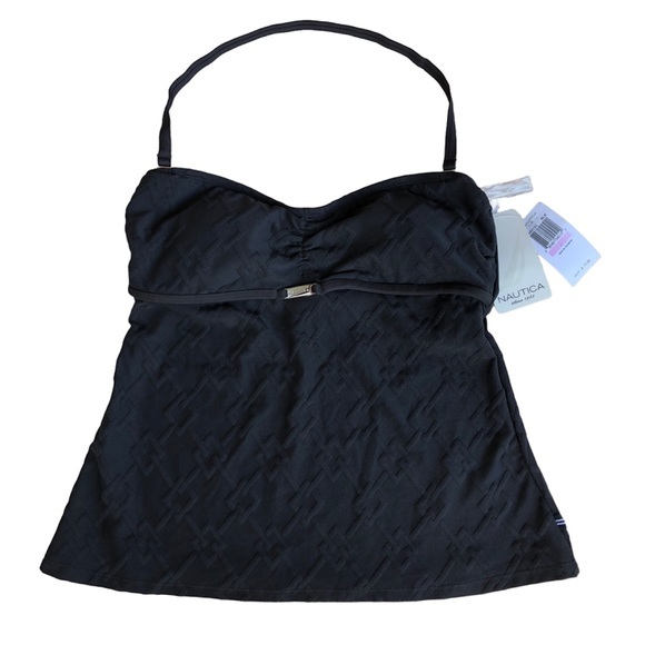 Nautica Women's Halter Removable Cups Tankini in Textured Black Size 6 - Picture 1 of 15